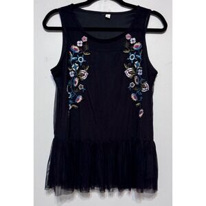 Black Embroidered Tulle Top‎ Medium Whimsigoth Fairy Grunge Dark Fairy Gothic